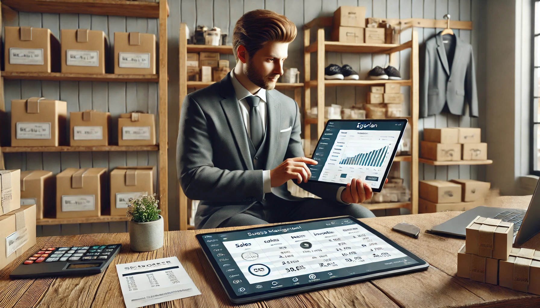 Comerciante gestionando ventas
